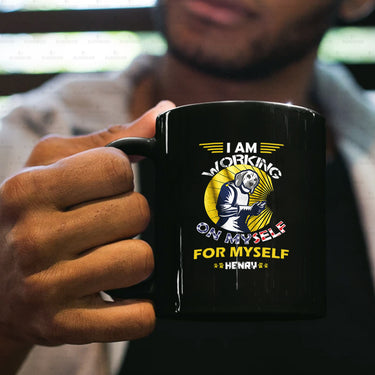 Personalized Dog Gift Idea - I Am Working For Myself For Dog Lovers - Black Mug
